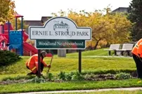 Ground-level view of Ernie L. Stroud